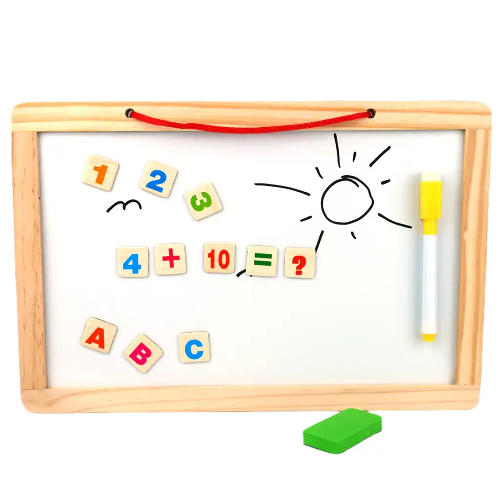 2-in-1 Holz-Magnettafel mit magnetischen Buchstaben, Whiteboard-Marker und Kreide Bild 2