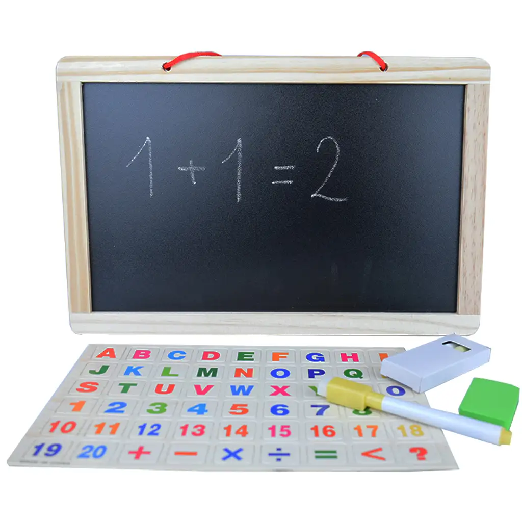 2-in-1 Holz-Magnettafel mit magnetischen Buchstaben, Whiteboard-Marker und Kreide Bild 3