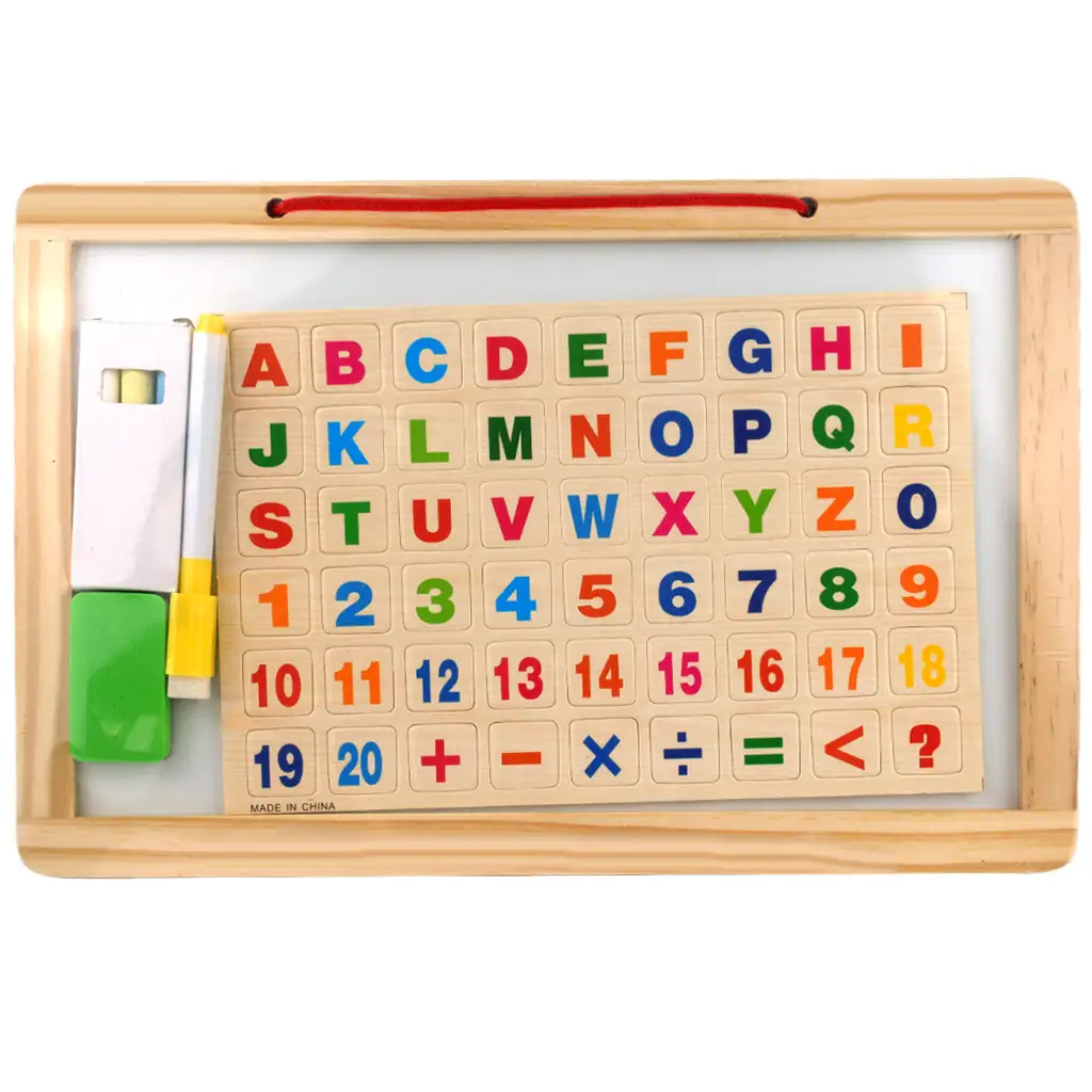 2-in-1 Holz-Magnettafel mit magnetischen Buchstaben, Whiteboard-Marker und Kreide Bild 1
