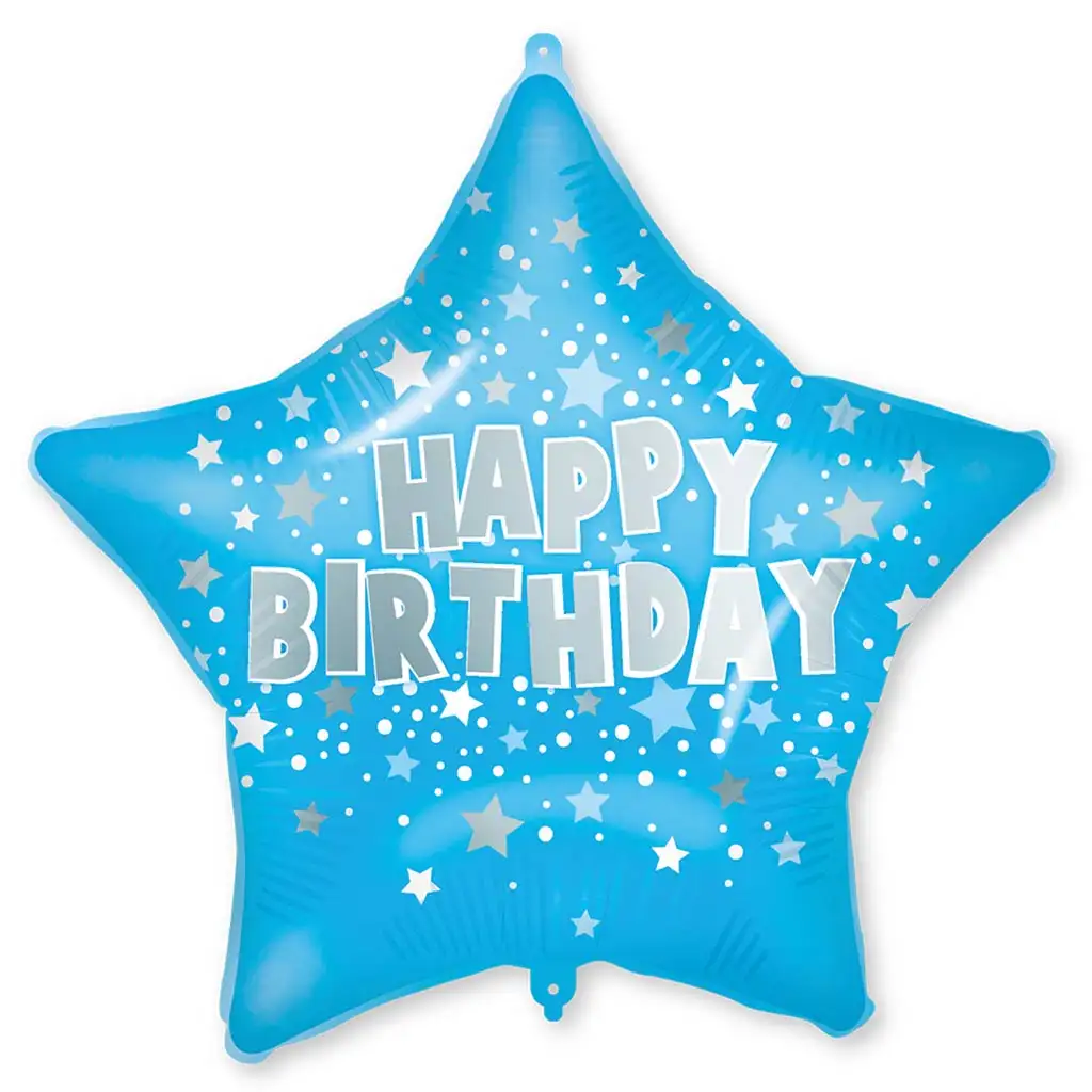 Geburtstags-Folienballon – Blauer Stern mit „Happy Birthday“-Aufschrift, 46 cm