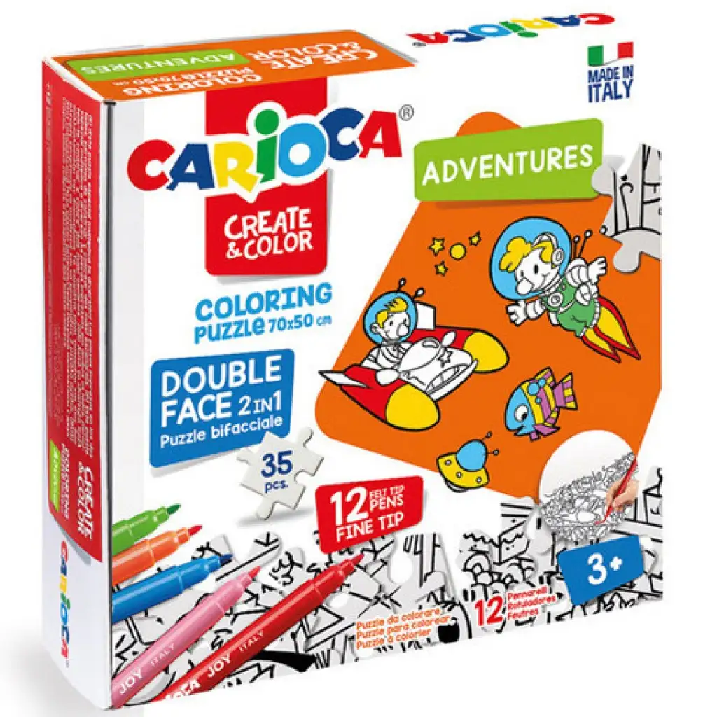 Abenteuer ausmalbares beidseitiges Puzzle mit 12 Filzstiften - Carioca Bild 1