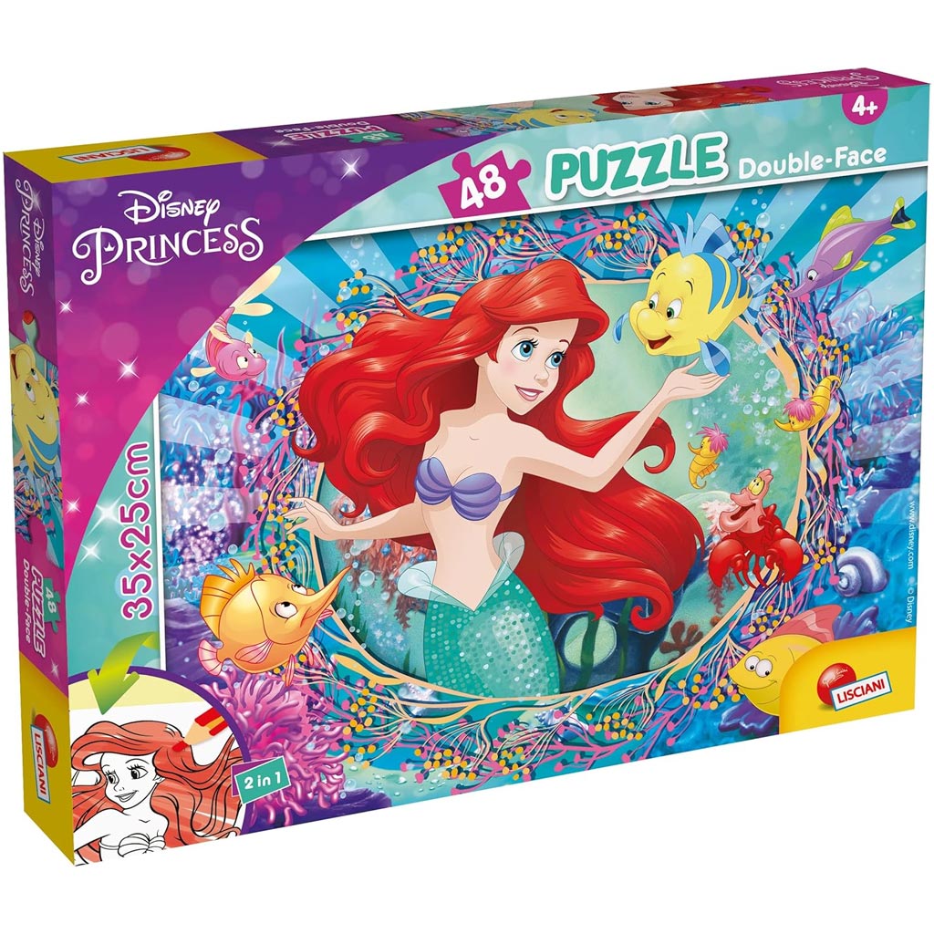 Ariel die kleine Meerjungfrau 2-in-1 Puzzle und Malset, 48 Teile, 35x25 cm – Lisciani Bild 1