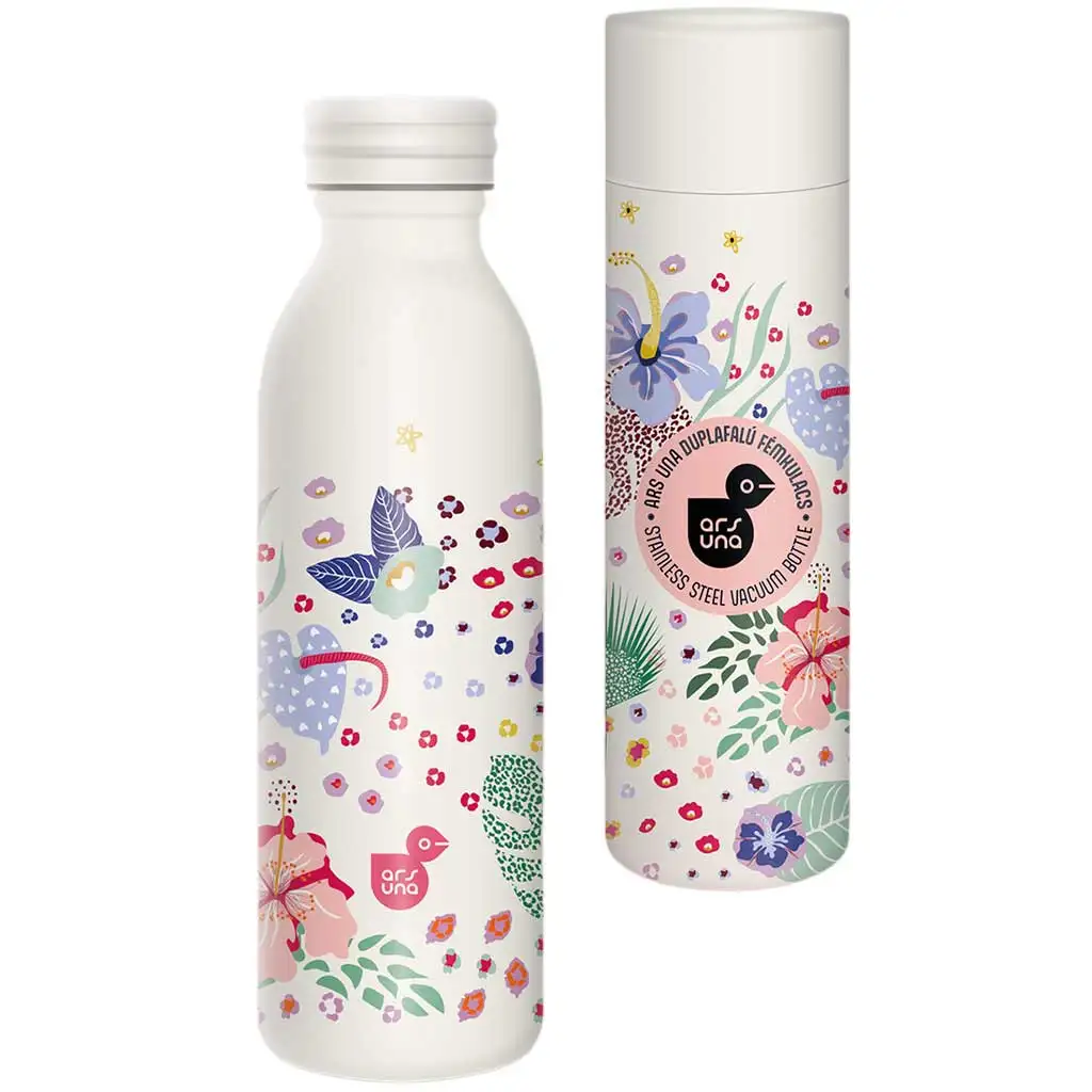 Ars Una: Cream Hibiscus doppelwandige Metallflasche in Geschenkbox 600ml Bild 1
