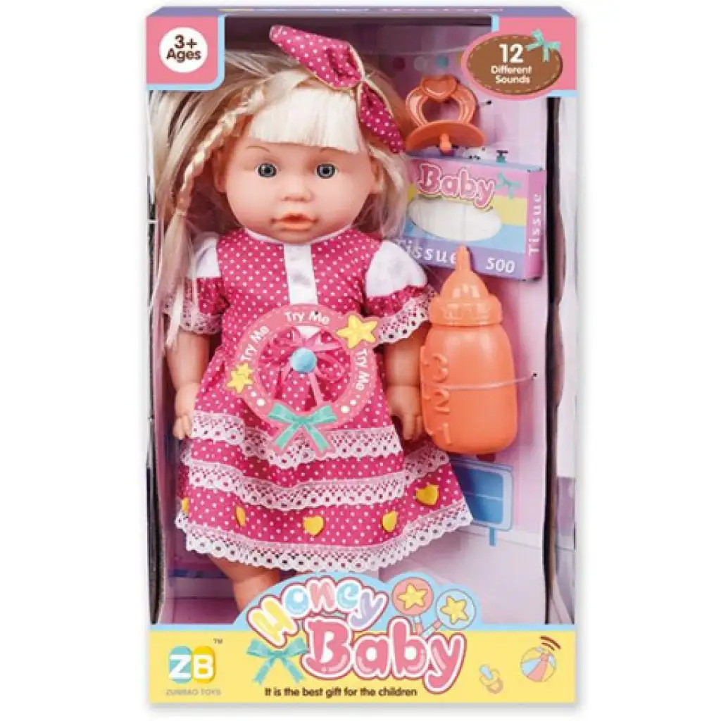 Baby im gepunkteten Kleid mit Zubehör und Geräuschen Bild 1