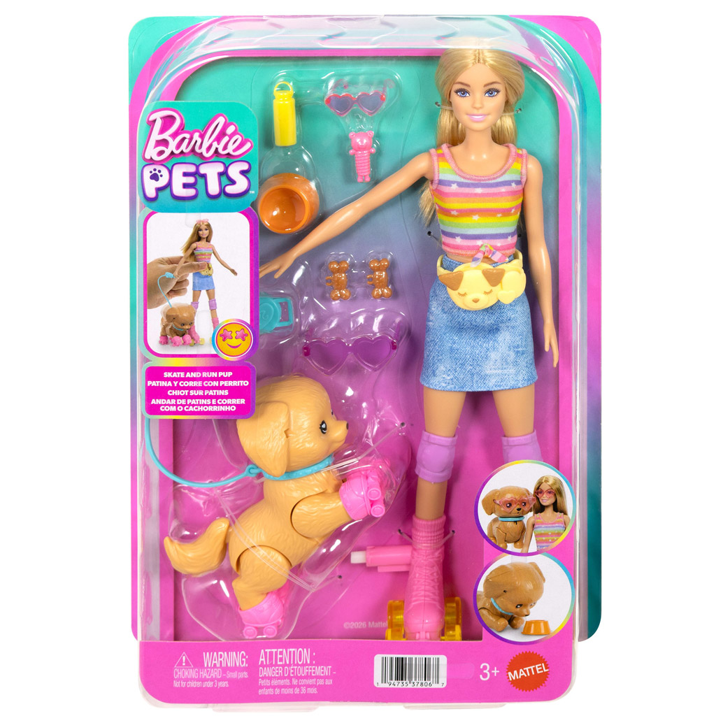 Barbie Hundespaziergang Rollschuh-Set - Blonde Puppe - Mattel Bild 1