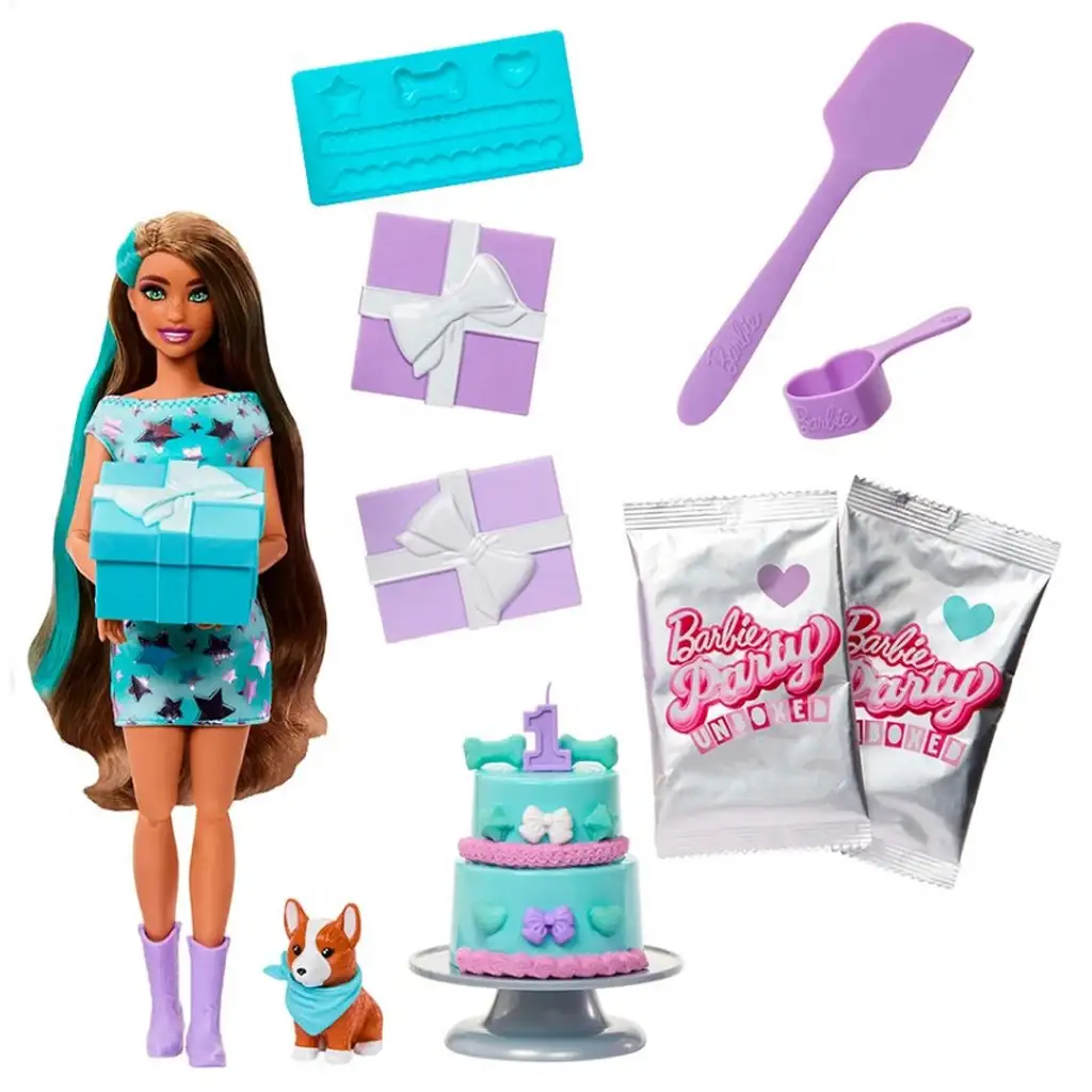Barbie: Party Reveal Überraschungs-Puppe mit Corgi-Hund - Mattel Bild 2