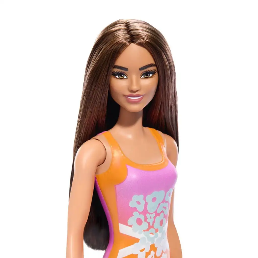 Barbie Strandpuppe in buntem, blumigem Badeanzug - Mattel Bild 2