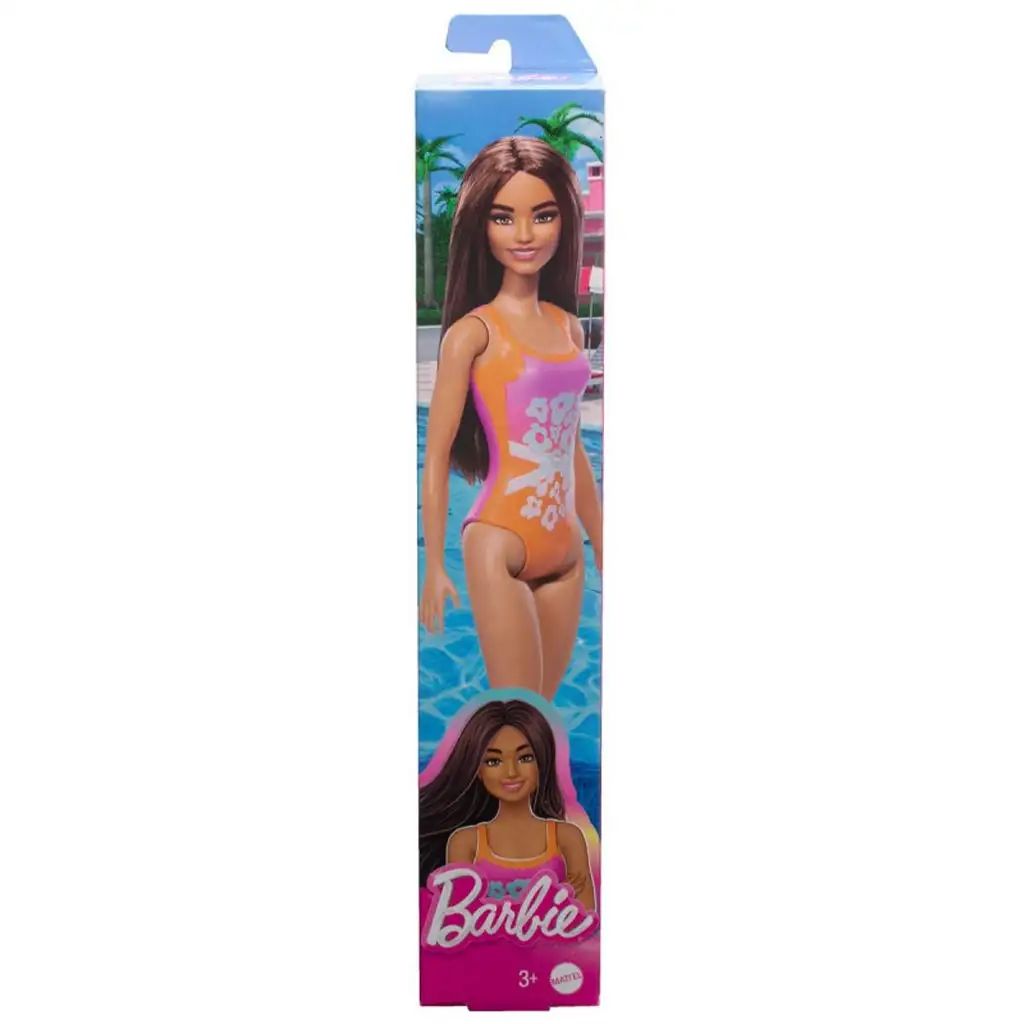 Barbie Strandpuppe in buntem, blumigem Badeanzug - Mattel Bild 1