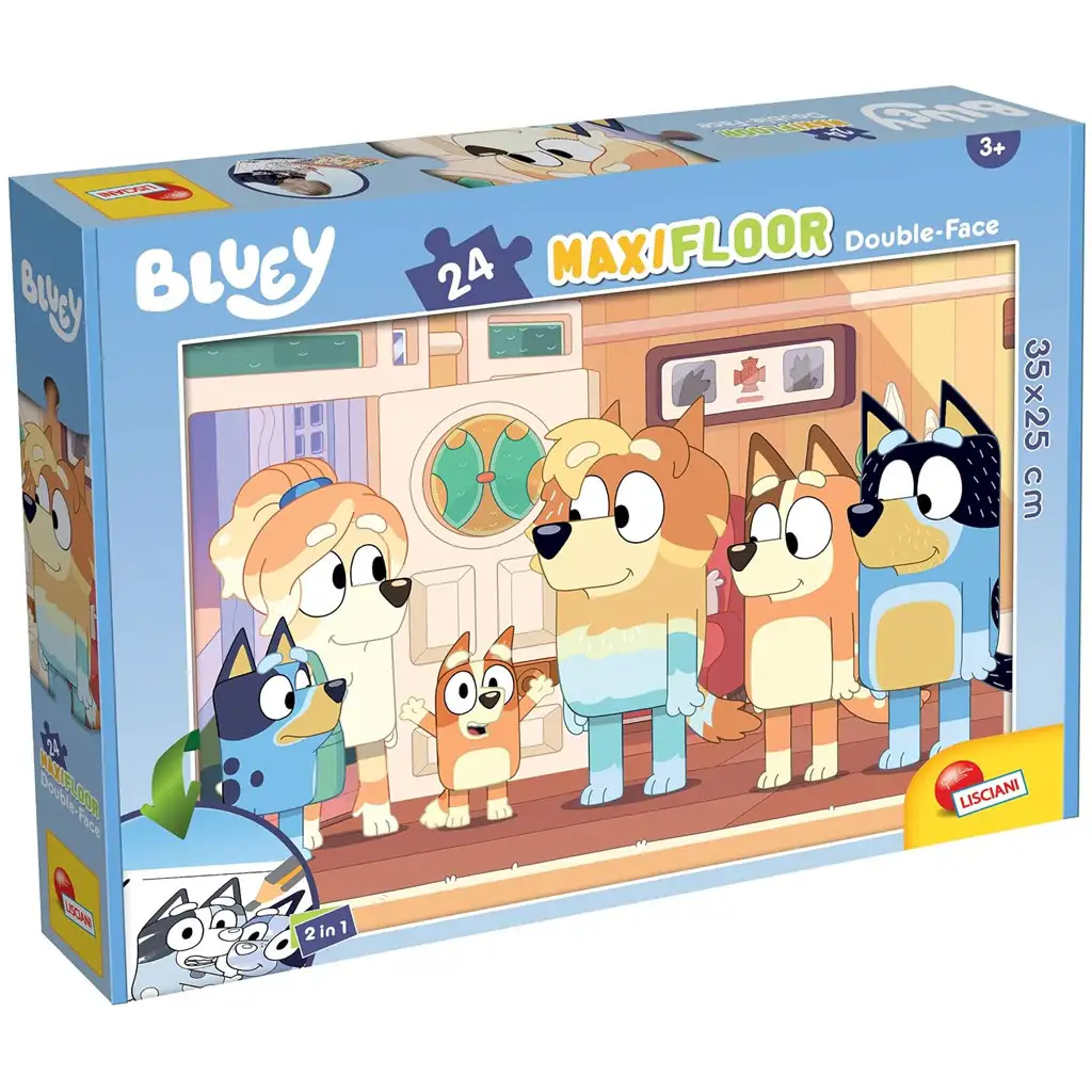 Bluey und Freunde 2-in-1 Maxi-Bodenpuzzle mit 24 Teilen und Malvorlage, 35x25 cm – Lisciani Bild 1