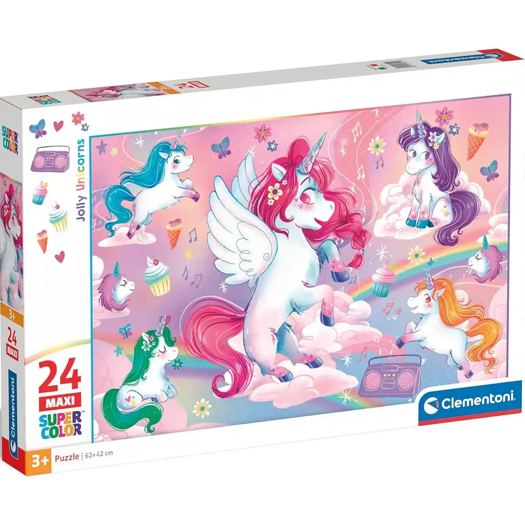 Bunte Einhörner 24-tlg. Maxi Supercolor Puzzle - Clementoni Bild 1