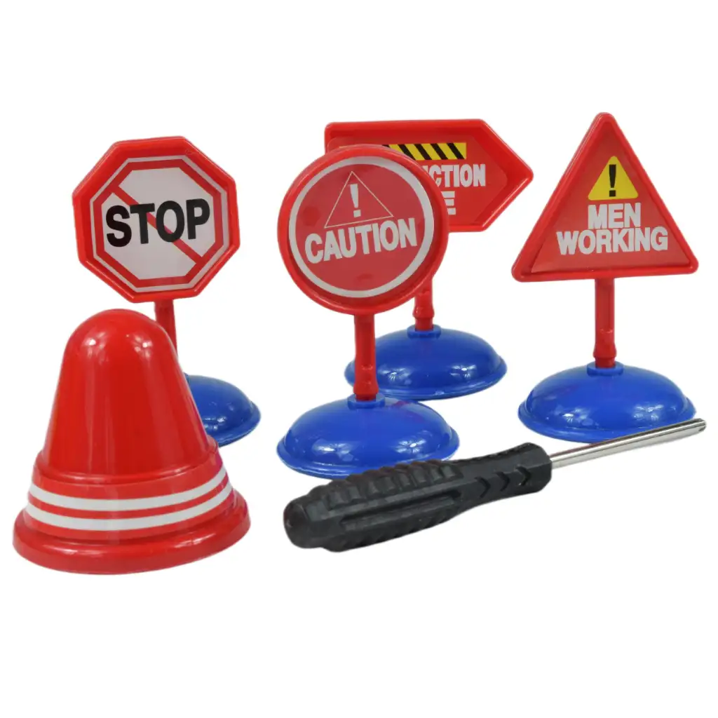 City Truck: Umwandelbarer Schwungrad-Baustellen-Lkw mit Verkehrsschildern 19cm Bild 5