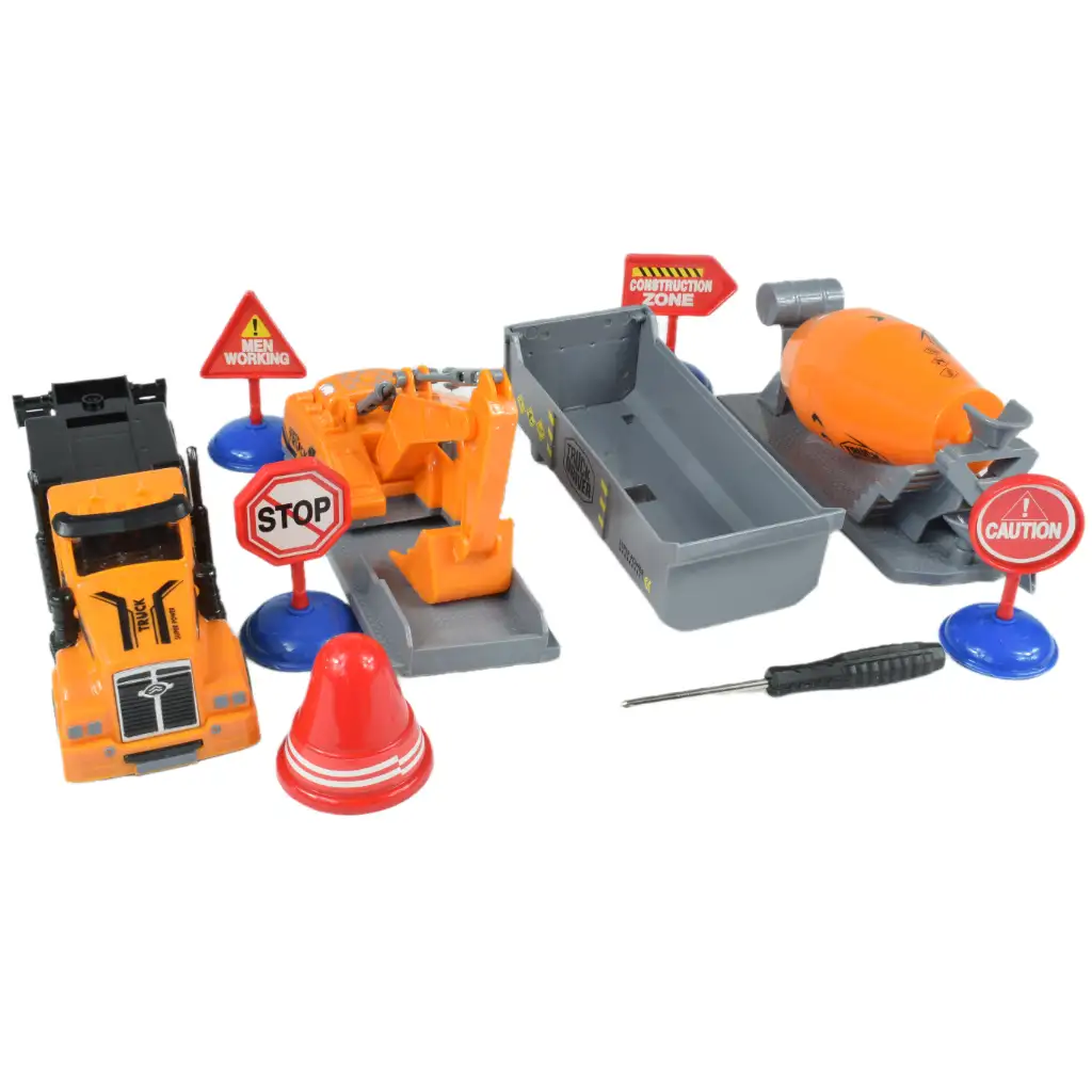 City Truck: Umwandelbarer Schwungrad-Baustellen-Lkw mit Verkehrsschildern 19cm Bild 8
