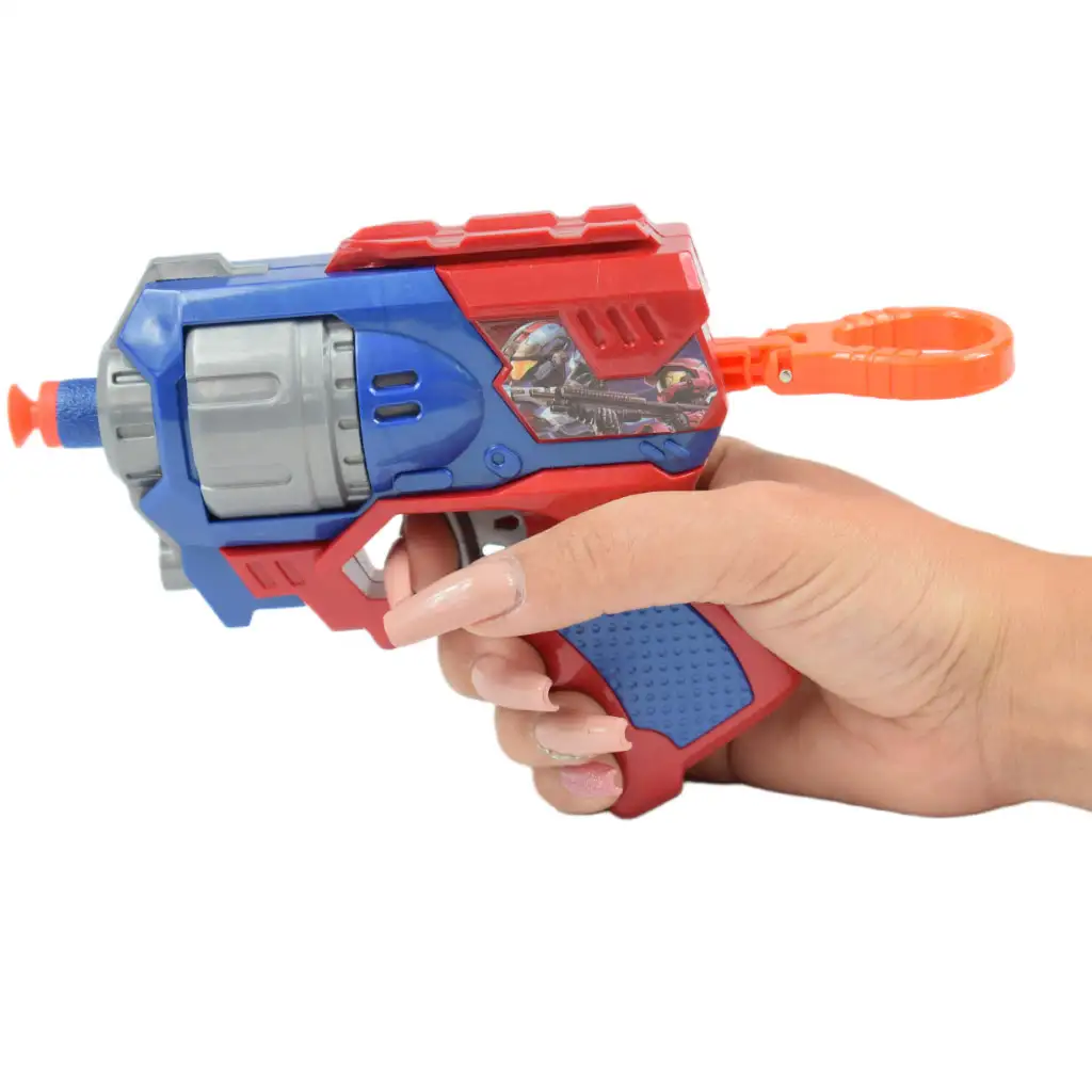 Cool Soft Bullet Gun: Kleine Schaumstoffpistole mit Munition in Blau-Rot, 14 cm Bild 4