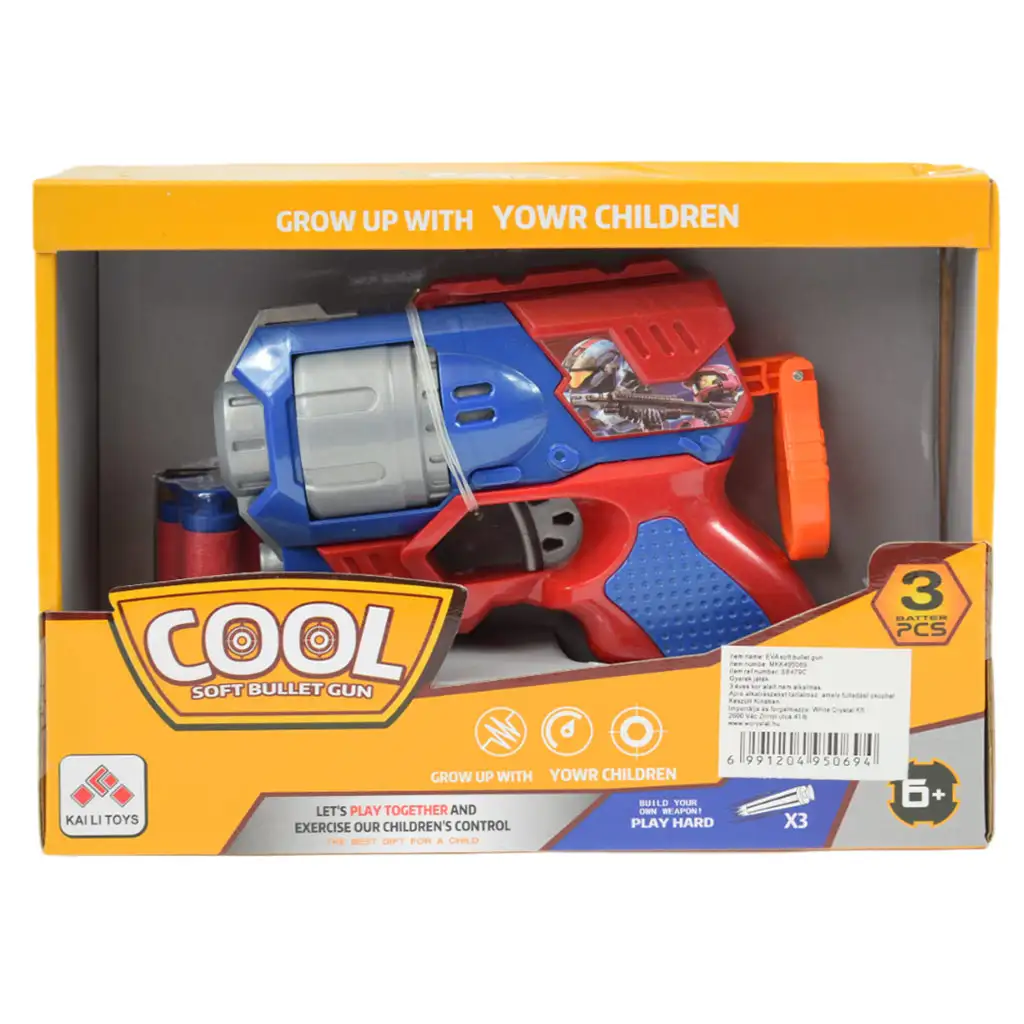 Cool Soft Bullet Gun: Kleine Schaumstoffpistole mit Munition in Blau-Rot, 14 cm Bild 6