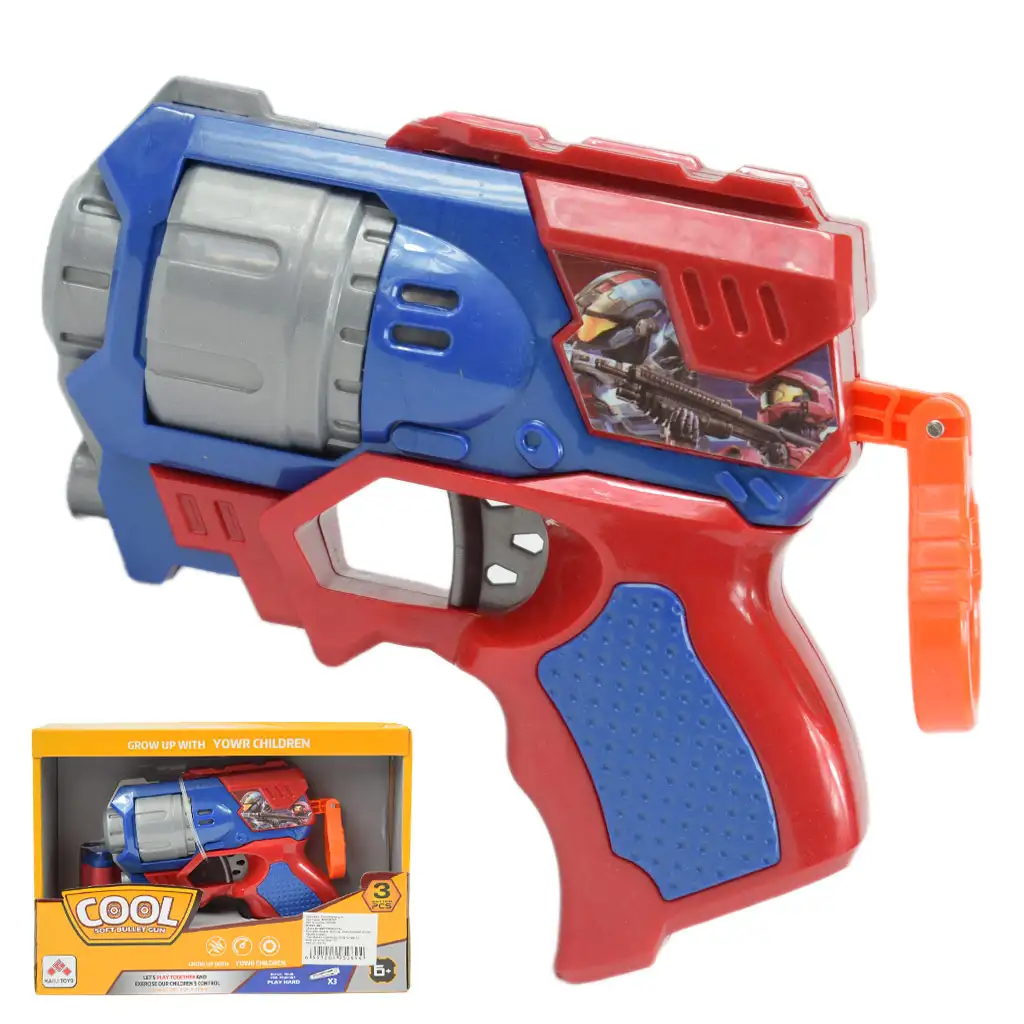 Cool Soft Bullet Gun: Kleine Schaumstoffpistole mit Munition in Blau-Rot, 14 cm Bild 1