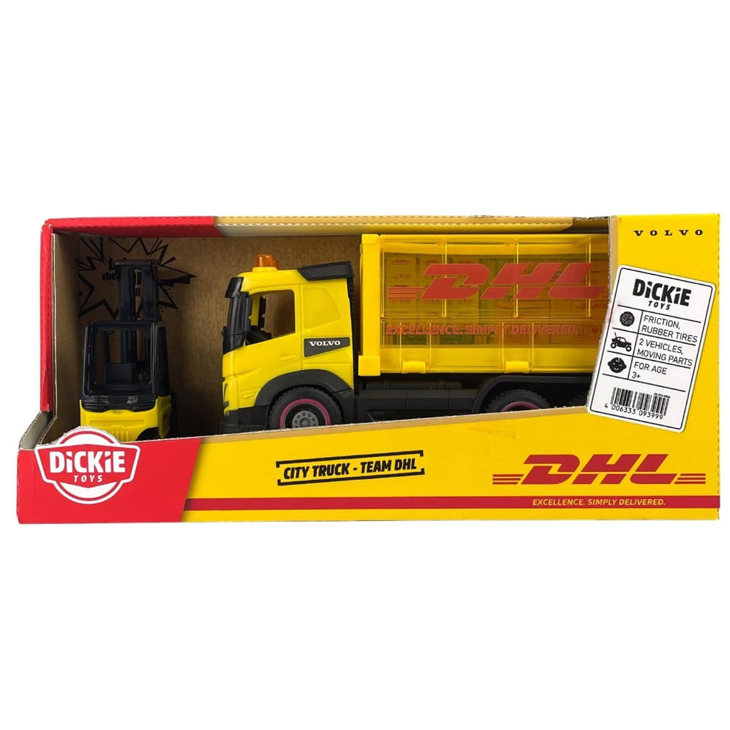 DHL Volvo Lkw mit Gabelstapler - Dickie Toys Bild 1