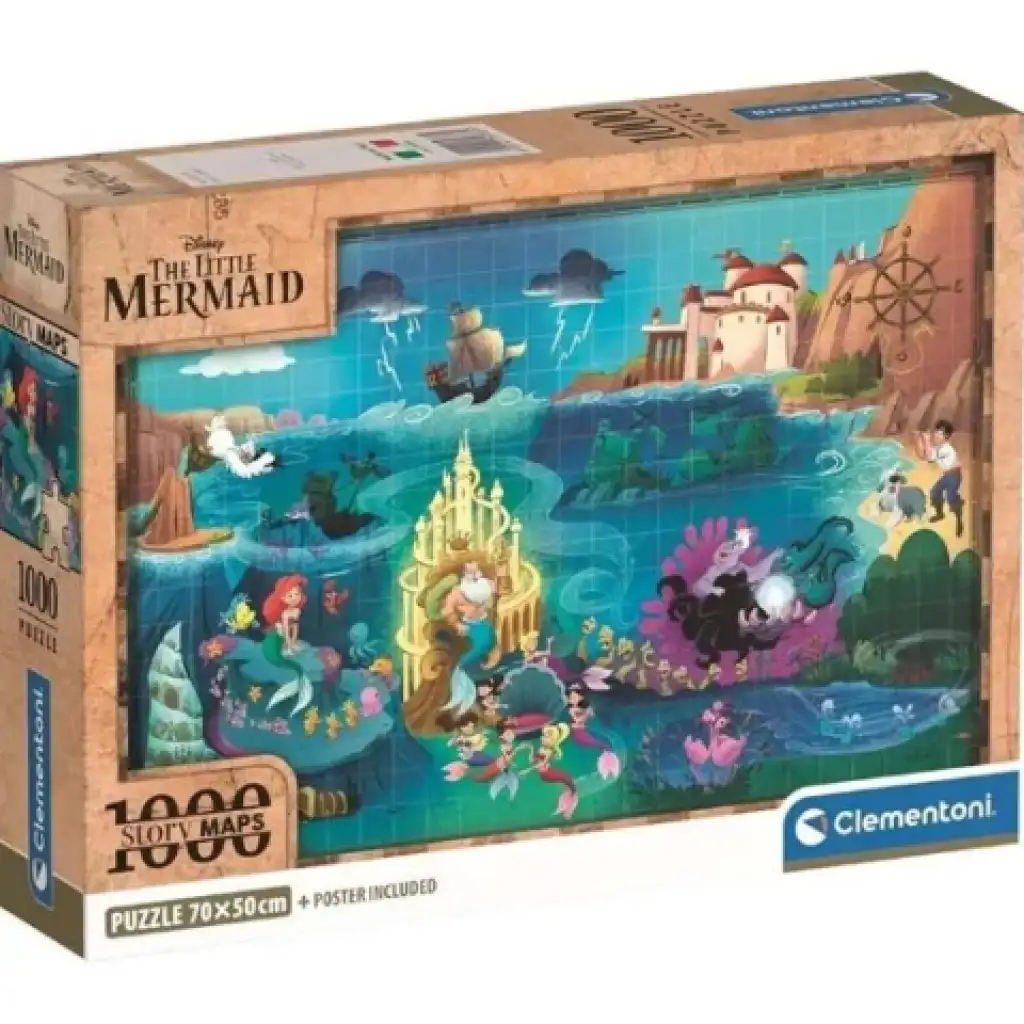 Disney Die kleine Meerjungfrau Karte 1000-teilige Puzzle mit Poster - Clementoni Bild 1