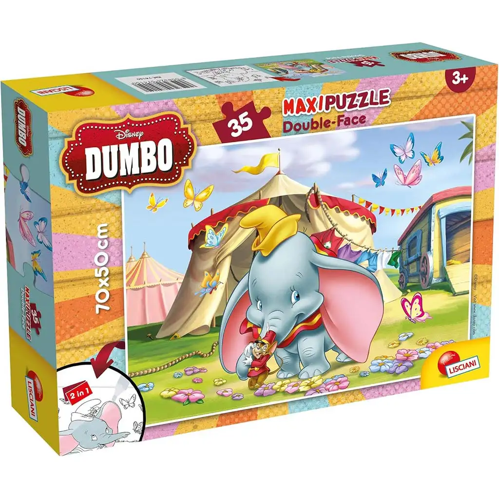 Disney Dumbo 2-in-1 35-teiliges Maxi-Puzzle und Ausmalbild 70x50cm – Lisciani Bild 1
