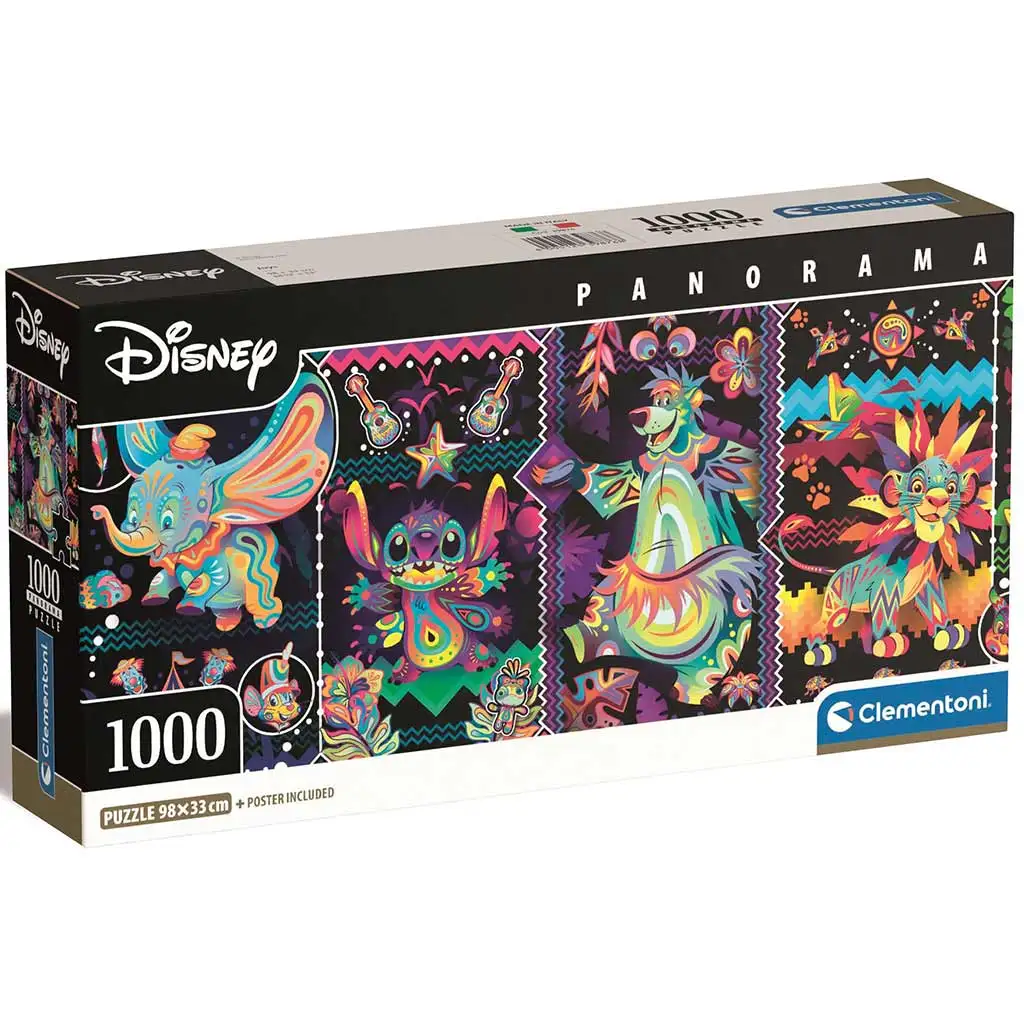 Disney: Neon Charaktere 1000-teilige Panorama-Puzzle 98x33cm - Clementoni Bild 1