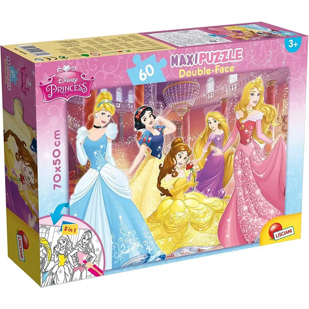 Disney Prinzessinnen 2-in-1 Maxi-Puzzle mit 60 Teilen und Ausmalbild 70x50cm – Lisciani Bild 1