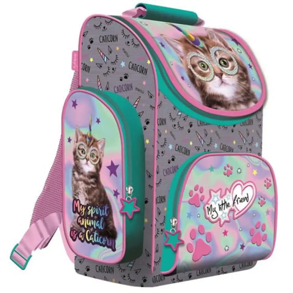 Ergonomischer Schulranzen mit Hologramm und Einhornkatze, Rucksack 35,5x27,5x16cm Bild 1
