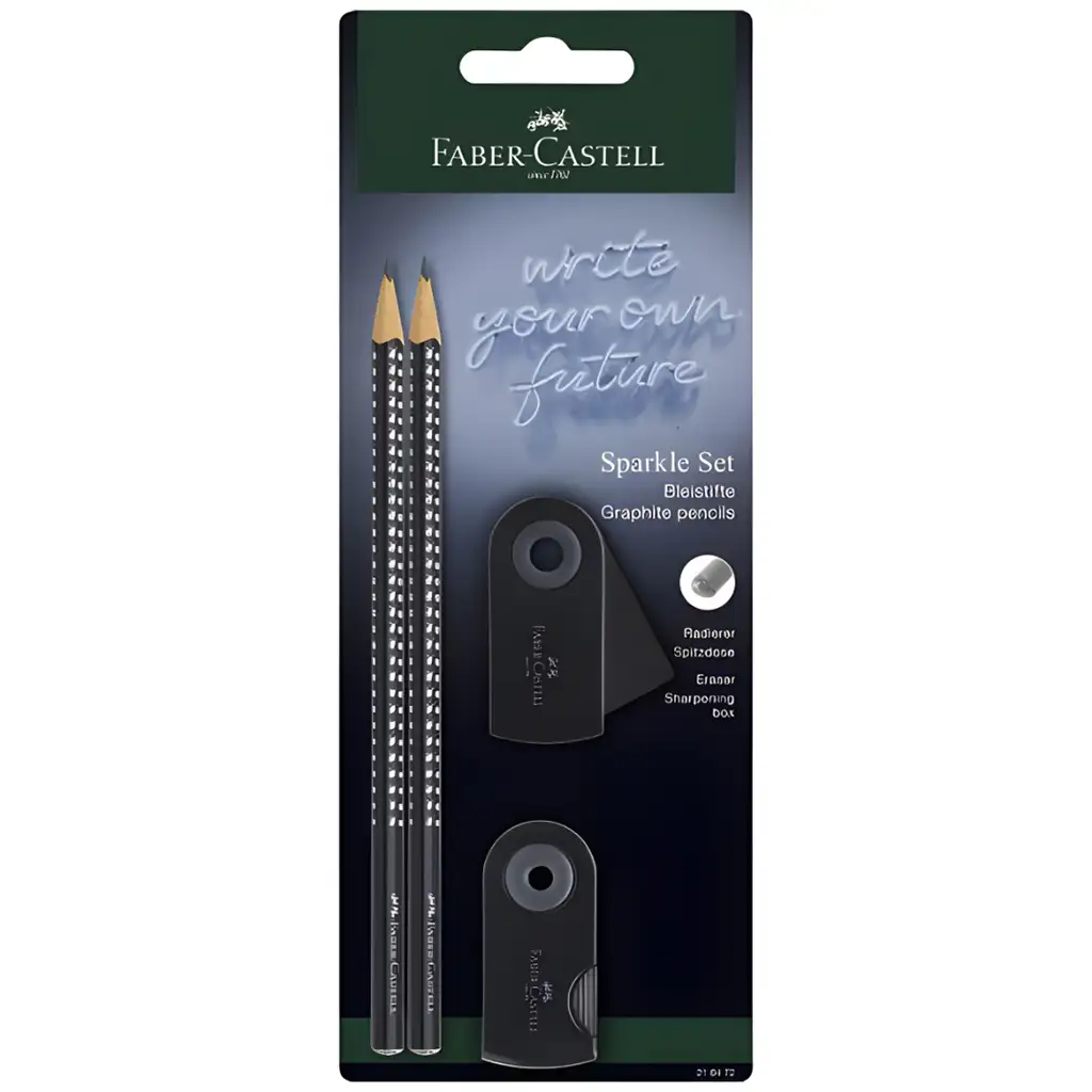 Faber-Castell: GRIP Sparkle 4er-Set schwarze Bleistifte mit Radiergummi und Anspitzer Bild 1