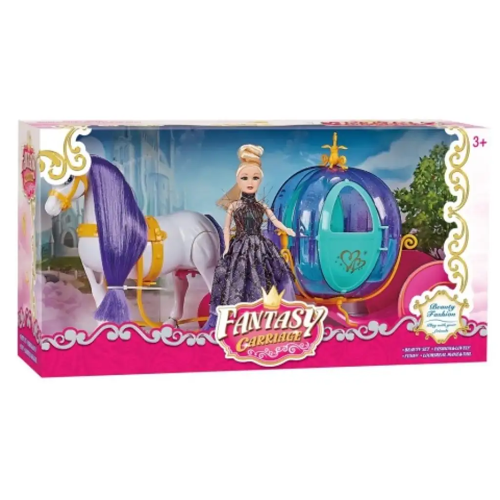 Fantasy magisches Kürbiswagen-Set mit Pferd und Puppe Bild 1