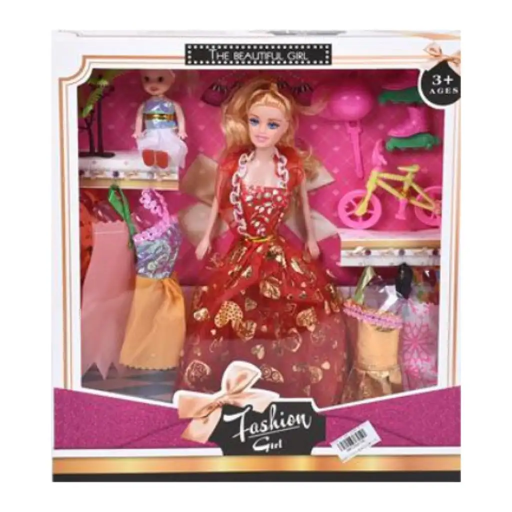 Fashion Girl: Puppen- und Kinderset mit Fahrrad und Zubehör, 28 cm Bild 1