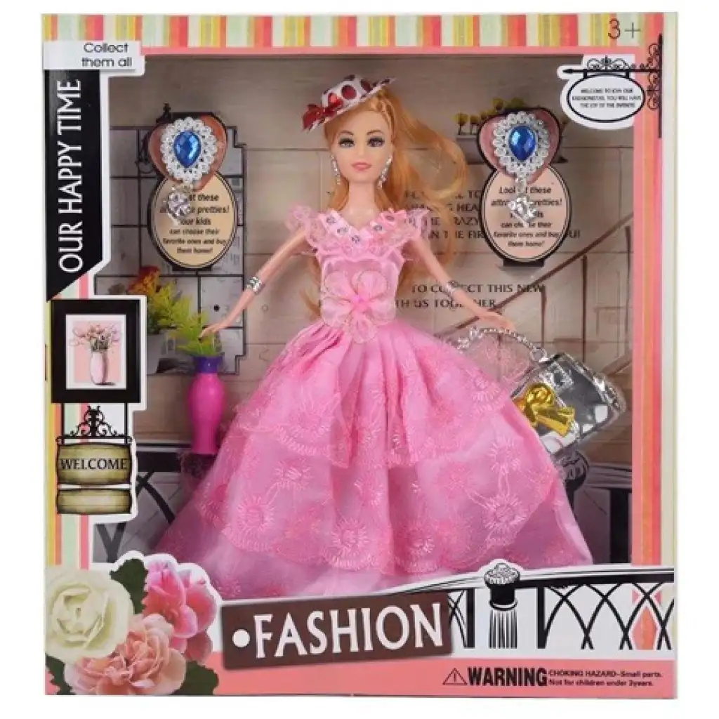Fashion-Puppe mit Hut, rosa Ballkleid und Accessoires, 29 cm Bild 1