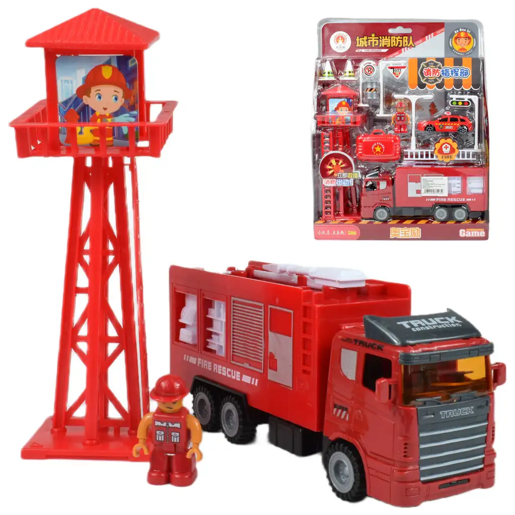 Feuerwehr: Feuerwachen-Set mit Wachturm, Auto und Zubehör. Bild 1