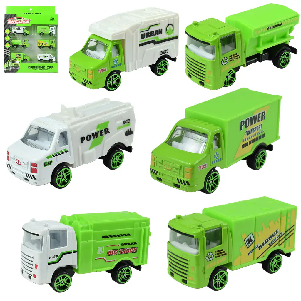 Greening Car: Müllabfuhr-LKWs 6er-Set Bild 1