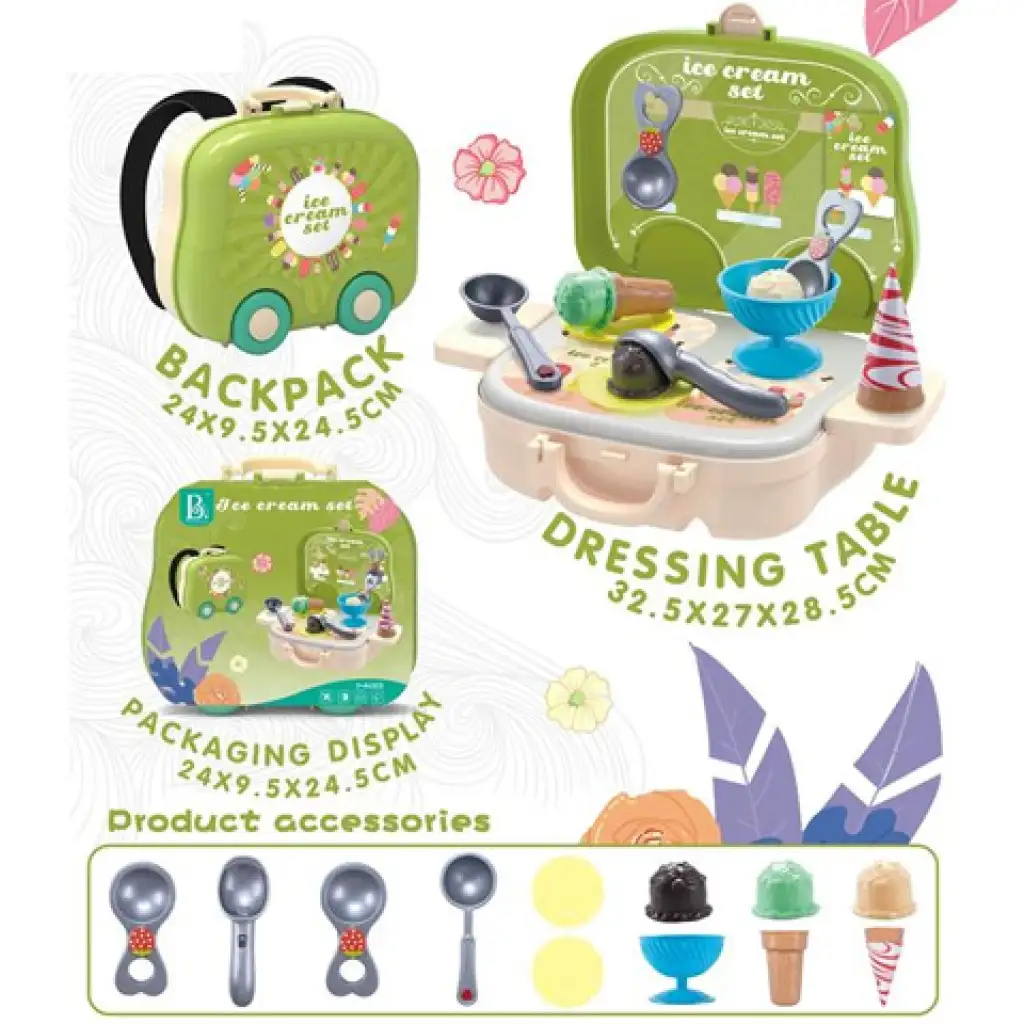 Grünes 2-in-1-Eiscreme-Stand-Set in rollendem Koffer mit Zubehör Bild 1