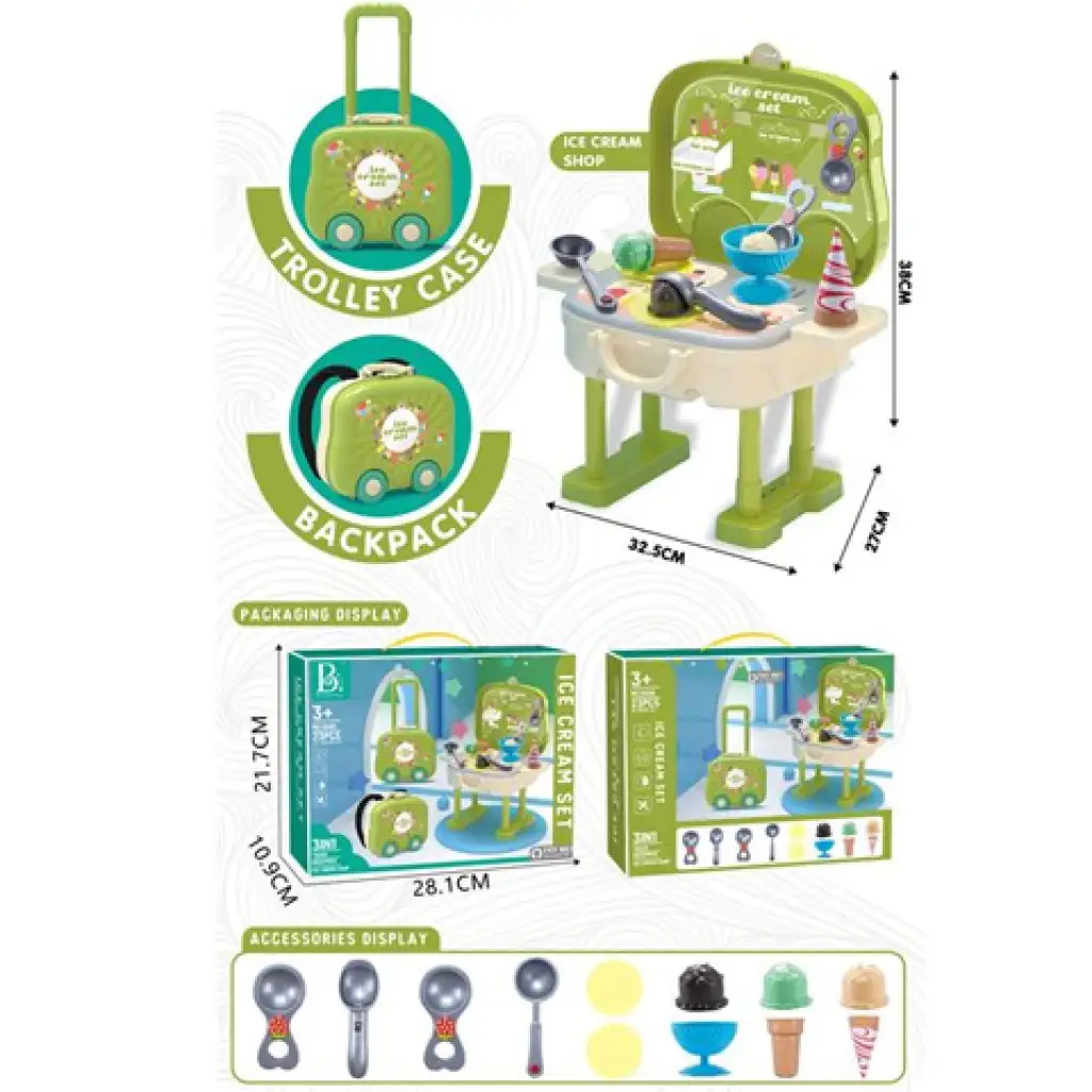 Grünes 2-in-1-Eiscreme-Theken-Set im rollenden Koffer Bild 1