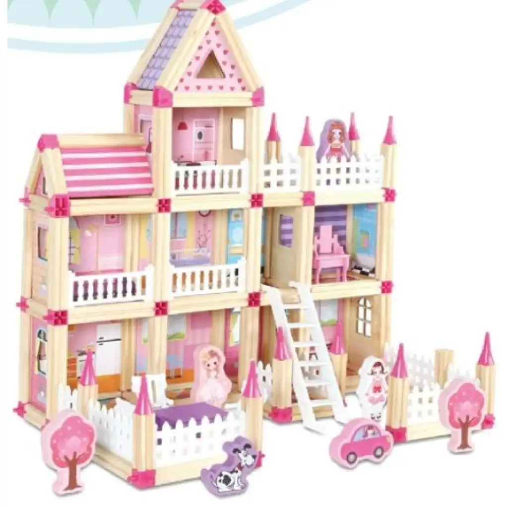 Holz rosa Schloss Spielset mit Zubehör Bild 2