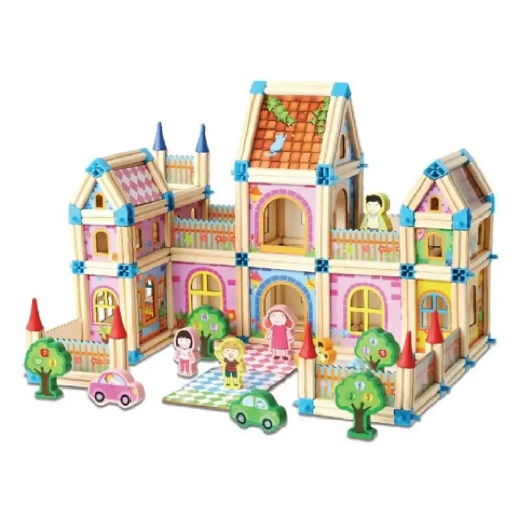 Holzfarbenprächtiges Schloss-Spielset mit Zubehör Bild 2
