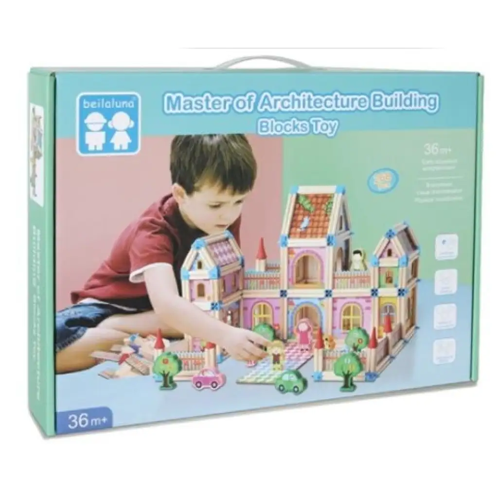 Holzfarbenprächtiges Schloss-Spielset mit Zubehör Bild 1