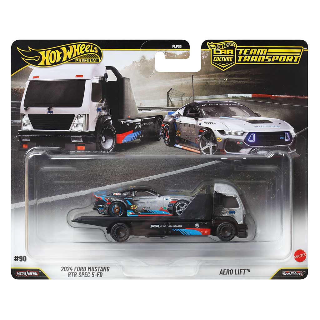 Hot Wheels: Aero Lift Auto-Transporter und 2024 Ford Mustang RTR SPEC 5-FD Spielzeugauto 1/64 - Mattel Bild 1