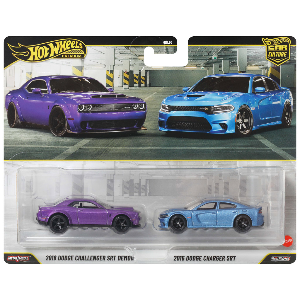 Hot Wheels: Deluxe 2018 Dodge Challenger SRT Demon und 2015 Dodge Charger SRT Spielzeugauto 2er-Pack 1/64 - Mattel Bild 1