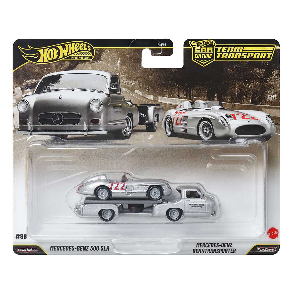 Hot Wheels: Mercedes-Benz Renntransporter und Mercedes-Benz 300 SLR Spielzeugauto 1/64 - Mattel Bild 1