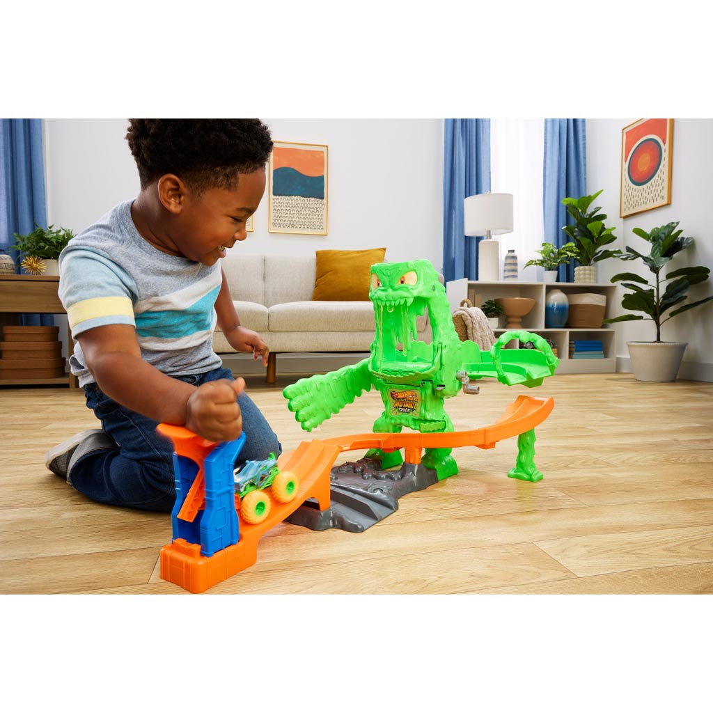 Hot Wheels Monster Trucks Slimeschreck Chaos Rennstrecke - Mattel Bild 2