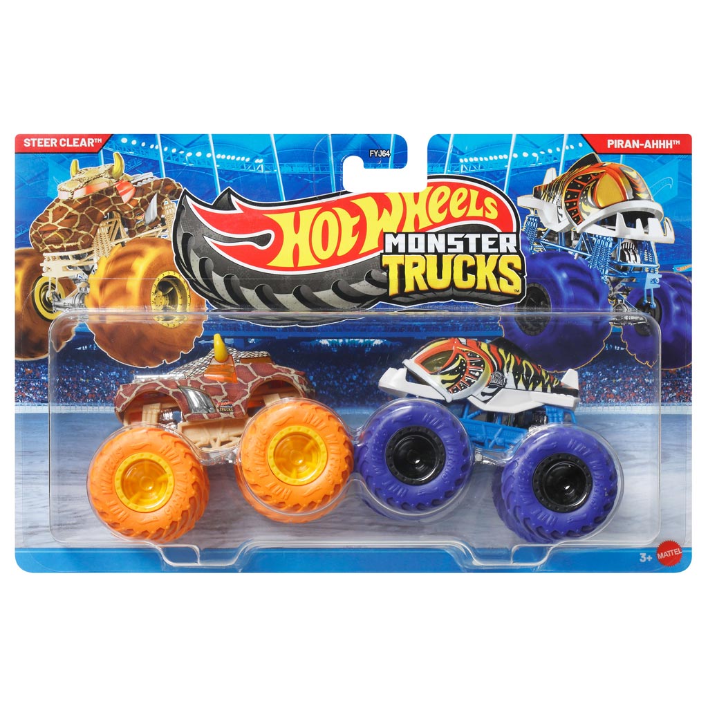 Hot Wheels Monster Trucks: Steer Clear vs Piran-Ahhh Spielzeugauto 2er-Pack 1/64 - Mattel Bild 1