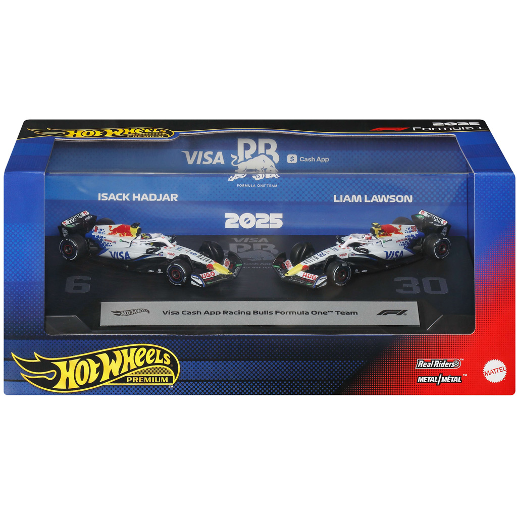 Hot Wheels Premium F1 Racing Bulls 2-teiliges Set von Spielzeugautos 1/64 – Liam Lawson #30 und Isack Hadjar #6 – Mattel Bild 1