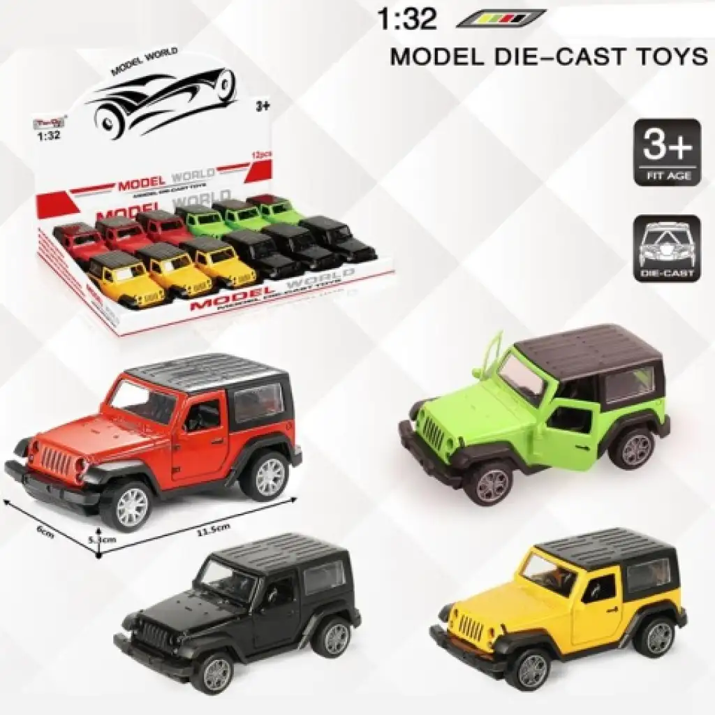 Jeep Wrangler zurückziehbares Metallautomodell in mehreren Varianten 1/32 Bild 1