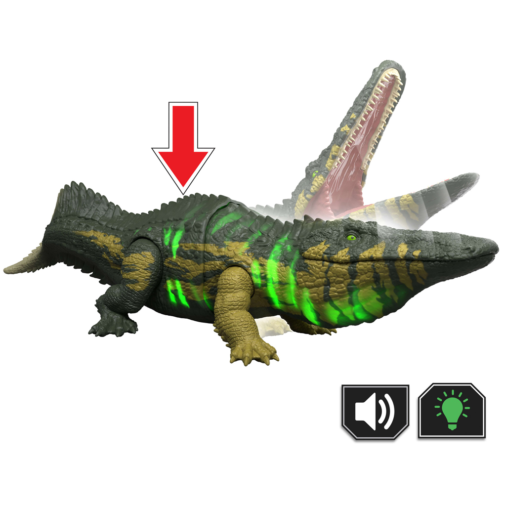 Jurassic World: Stomatosuchus angreifender Dino mit Sound und Licht – Mattel Bild 3