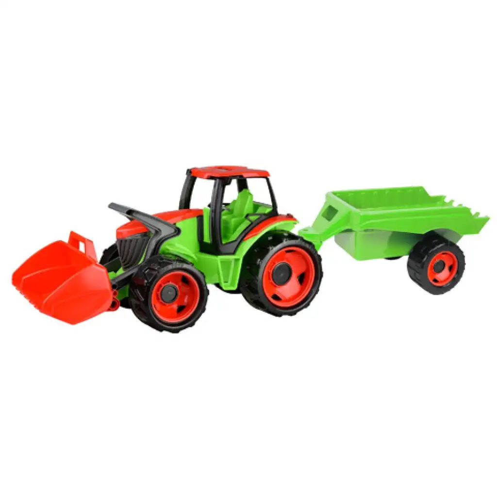 LENA: Riesiger grün-roter Traktor mit Bagger und Anhänger 107cm Bild 1