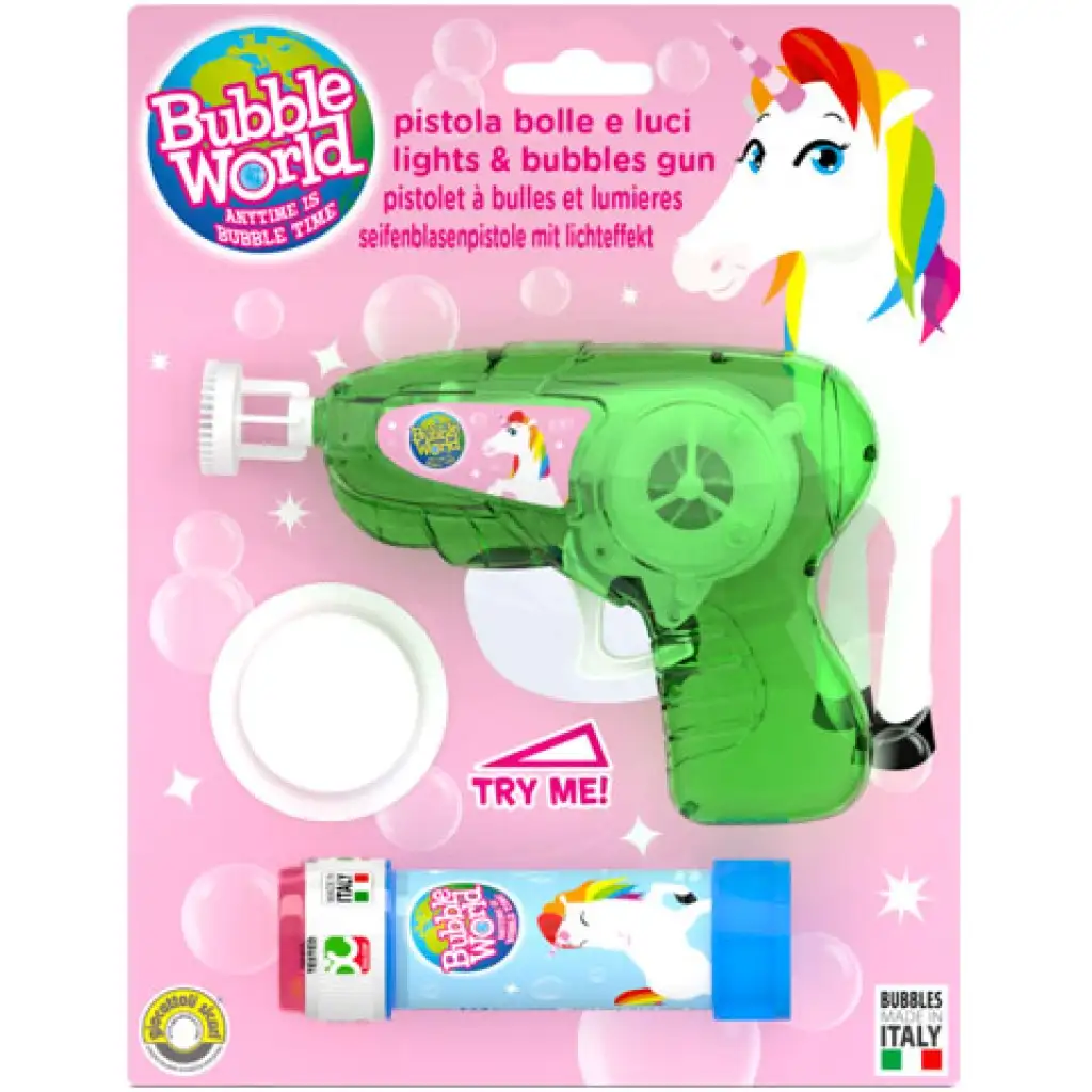 Leuchtendes Einhorn Seifenblasenpistolen-Set mit 60 ml Flüssigkeit Bild 1