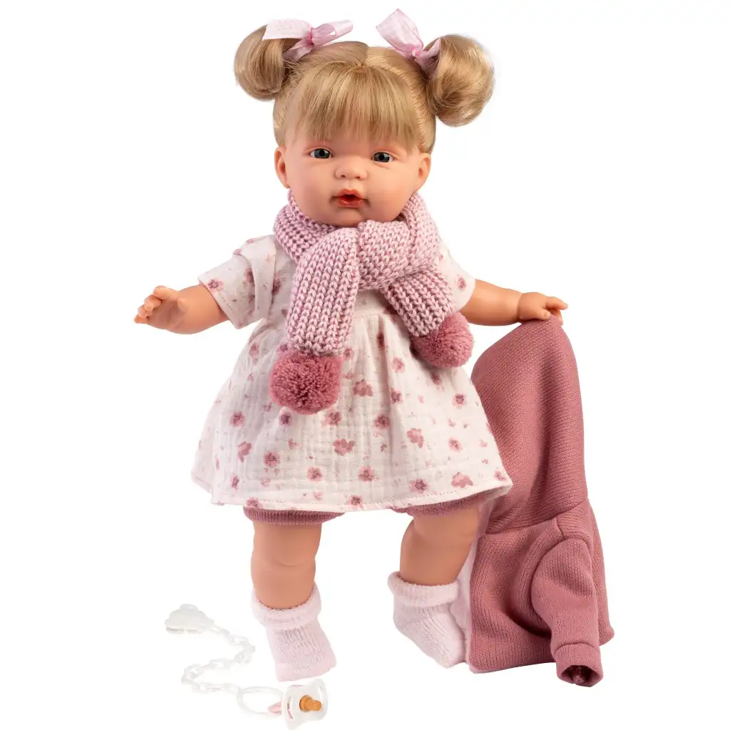 Llorens: Joelle 38 cm große Puppe mit Geräusch in Strickjacke und Schal Bild 2