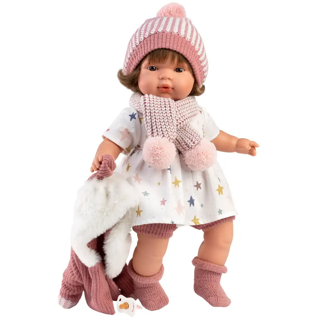 Llorens: Lola 38 cm große weinende Puppe mit Schnuller und Strickmütze Bild 2