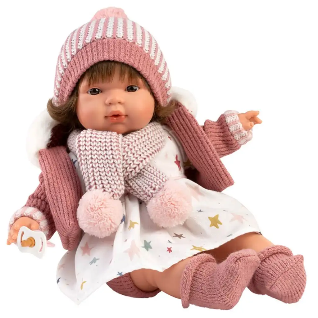 Llorens: Lola 38 cm große weinende Puppe mit Schnuller und Strickmütze Bild 3