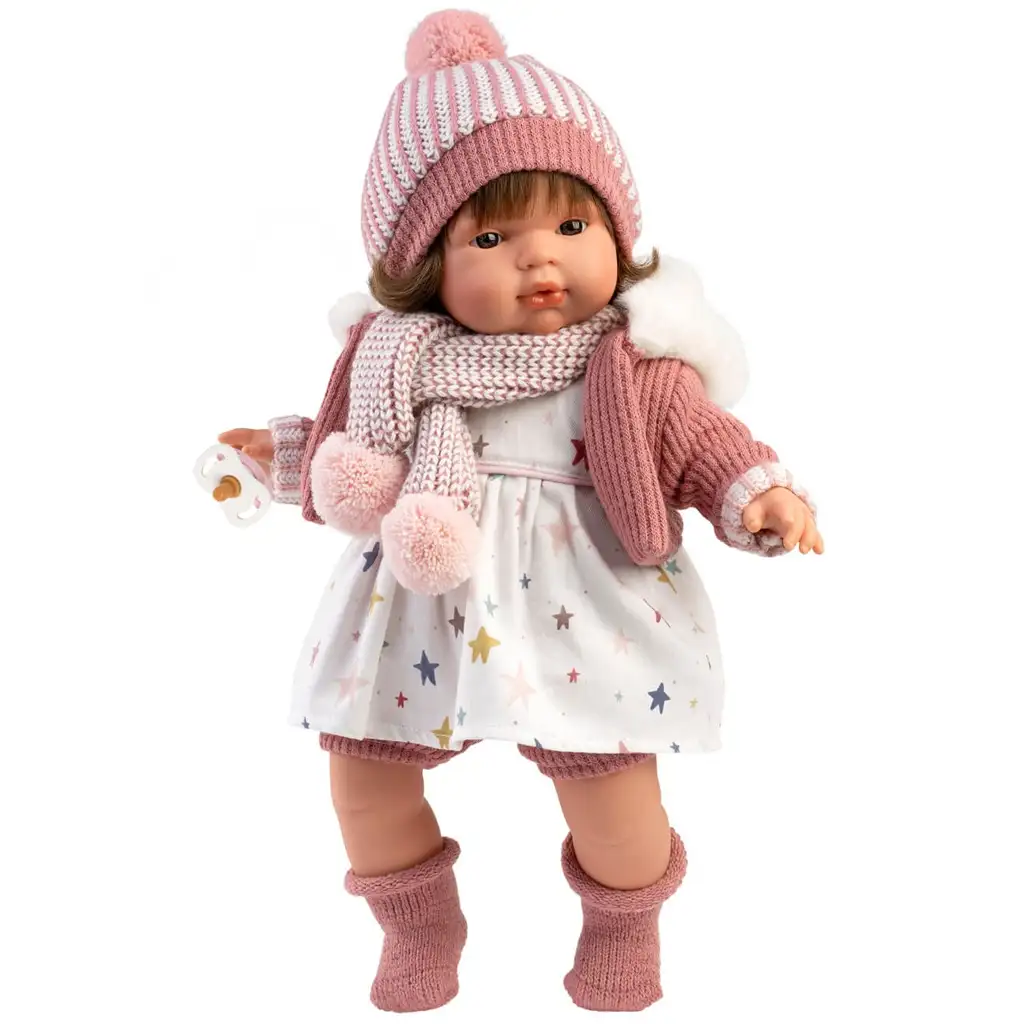 Llorens: Lola 38 cm große weinende Puppe mit Schnuller und Strickmütze Bild 1